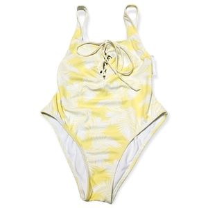 L.A. Hearts/Pacsun Butter Yellow and White Leaf Print One Piece Swimsuit